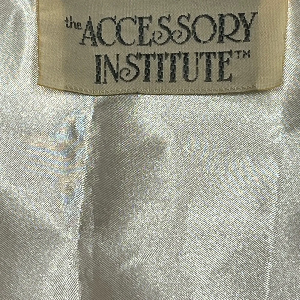 Vintage Cream Satin Wrap Scarf Rhinestone Buttons